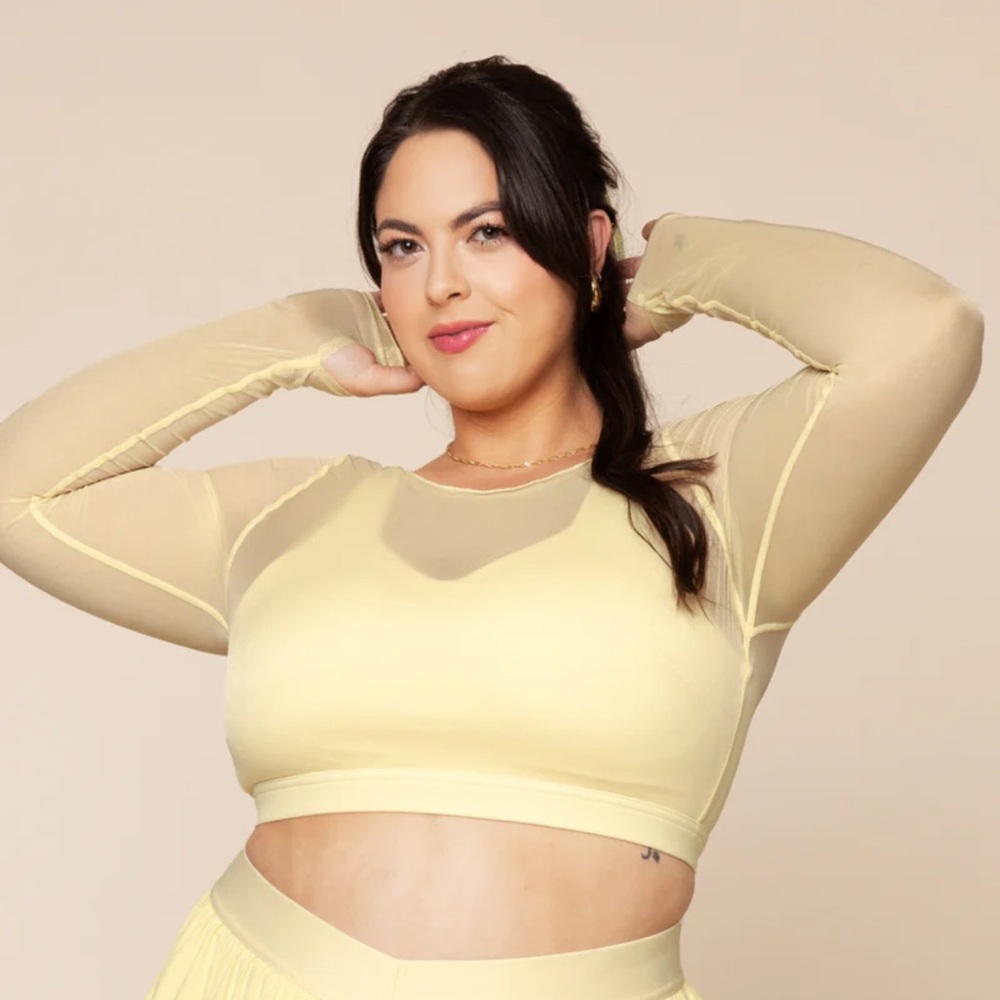 POPFLEX Coquette Long Sleeve Mesh Bra in Buttercream